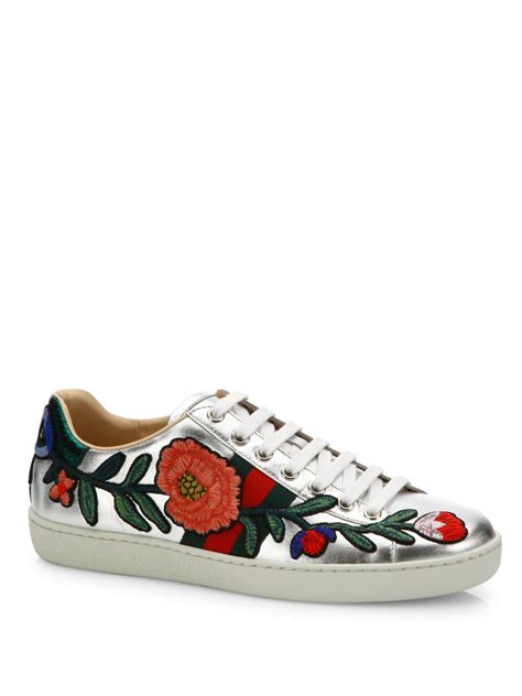 gucci sneakers with flowers|Gucci ace embellished leather sneakers.